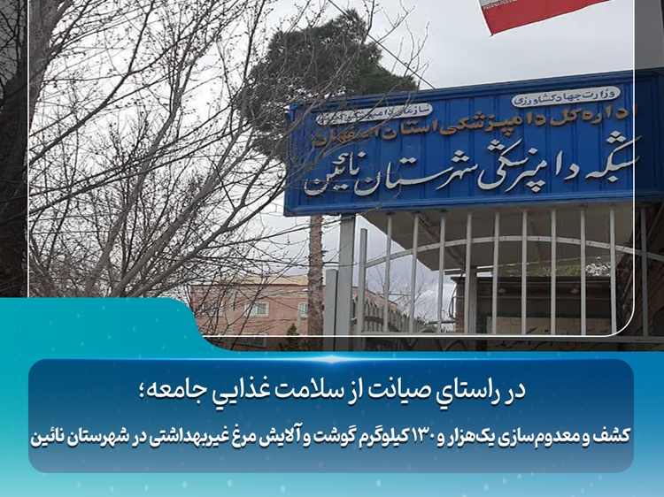 کشف و معدوم‌سازی یک‌هزار و ۱۳۰ کیلوگرم گوشت و آلایش مرغ غیر بهداشتی در شهرستان نائین